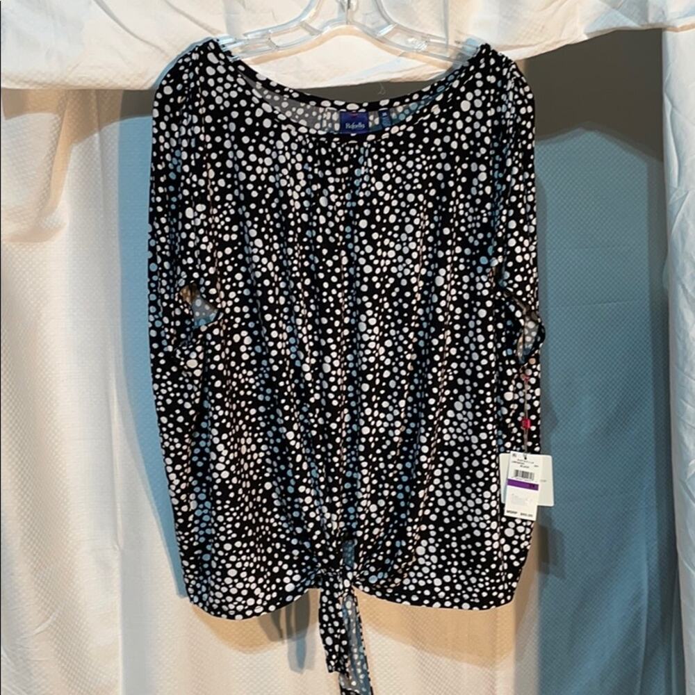 Rafaella 2x black white polka dot blouse NWT